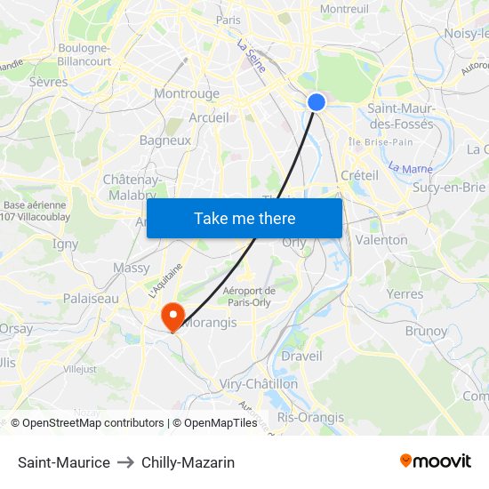 Saint-Maurice to Chilly-Mazarin map