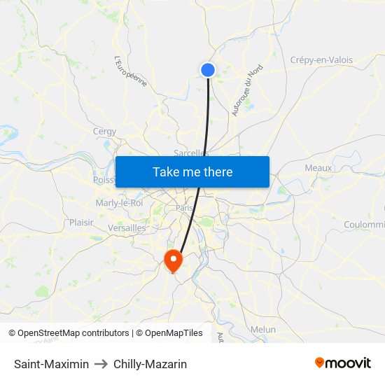 Saint-Maximin to Chilly-Mazarin map