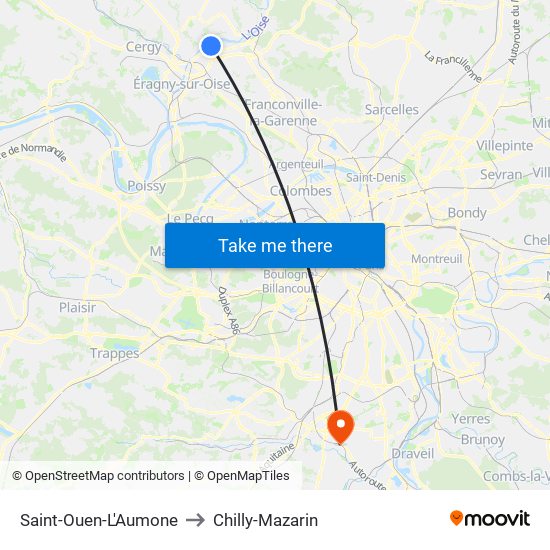 Saint-Ouen-L'Aumone to Chilly-Mazarin map