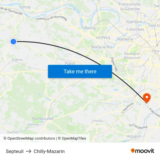 Septeuil to Chilly-Mazarin map
