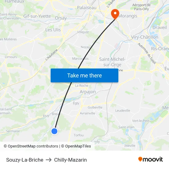 Souzy-La-Briche to Chilly-Mazarin map