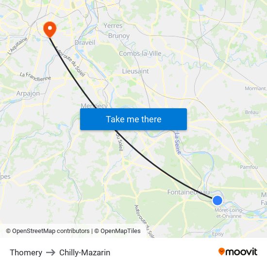 Thomery to Chilly-Mazarin map