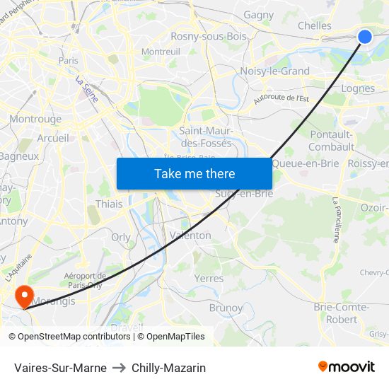 Vaires-Sur-Marne to Chilly-Mazarin map