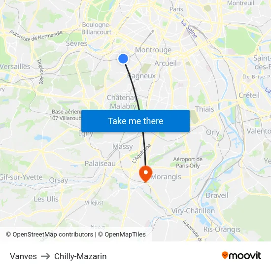Vanves to Chilly-Mazarin map