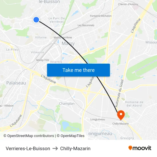 Verrieres-Le-Buisson to Chilly-Mazarin map