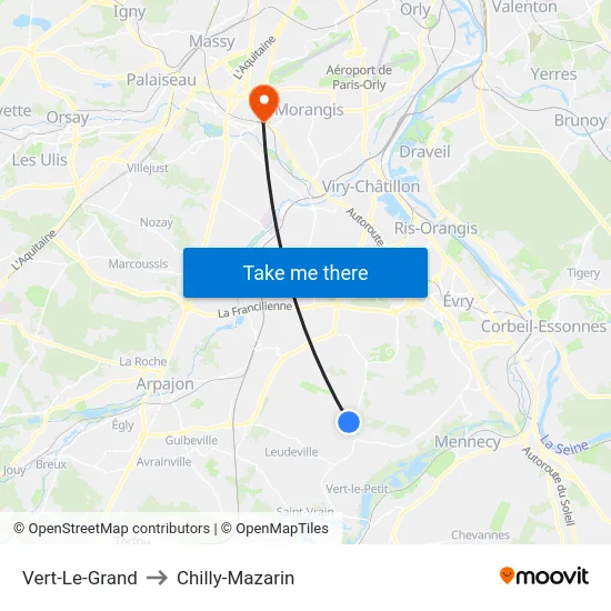 Vert-Le-Grand to Chilly-Mazarin map