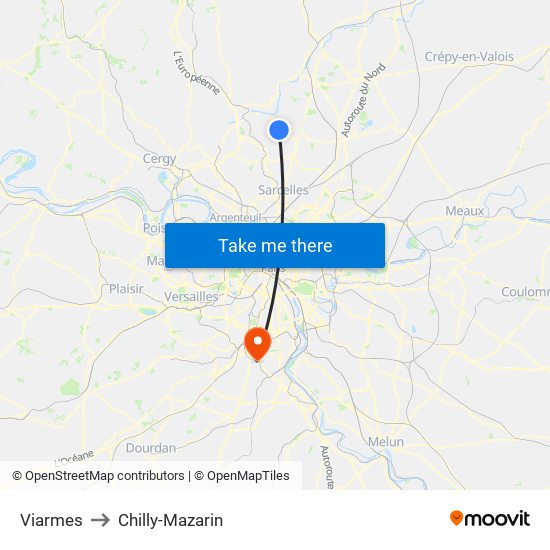 Viarmes to Chilly-Mazarin map