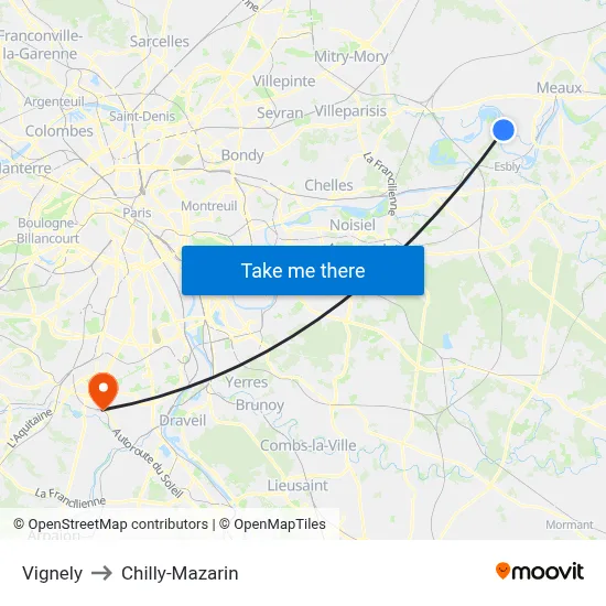 Vignely to Chilly-Mazarin map