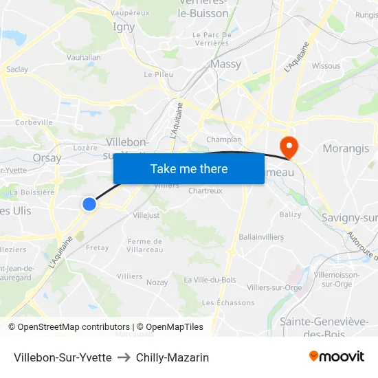 Villebon-Sur-Yvette to Chilly-Mazarin map