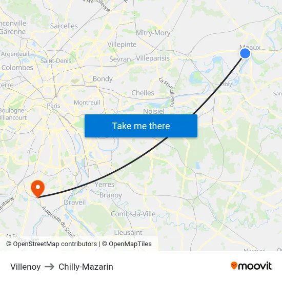 Villenoy to Chilly-Mazarin map