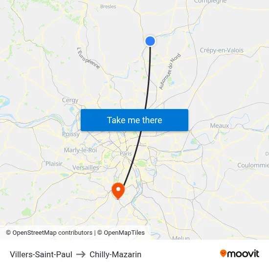 Villers-Saint-Paul to Chilly-Mazarin map