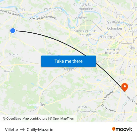 Villette to Chilly-Mazarin map