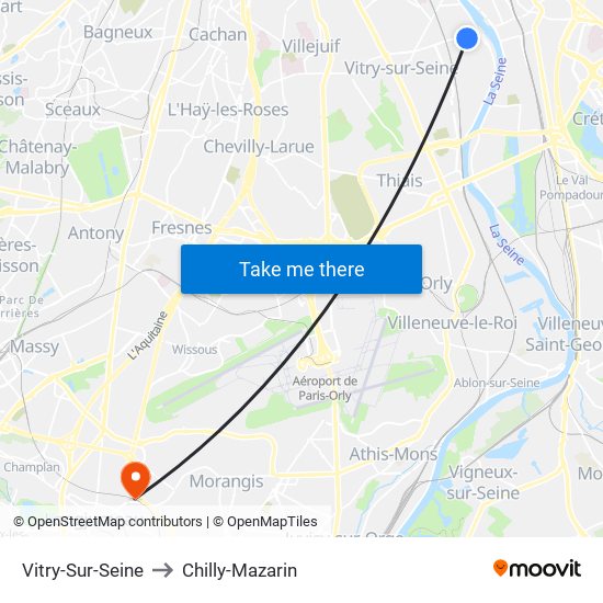 Vitry-Sur-Seine to Chilly-Mazarin map