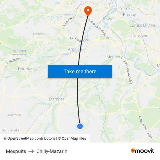 Mespuits to Chilly-Mazarin map