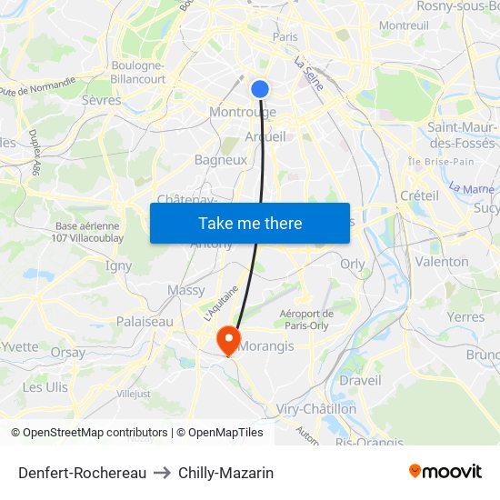 Denfert-Rochereau to Chilly-Mazarin map