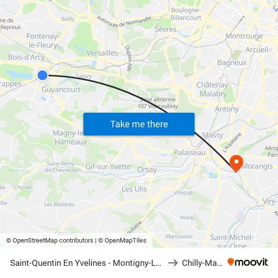 Saint-Quentin En Yvelines - Montigny-Le-Bretonneux to Chilly-Mazarin map