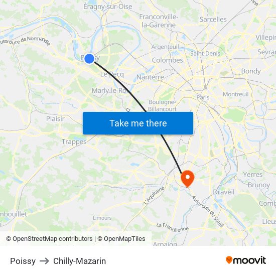 Poissy to Chilly-Mazarin map