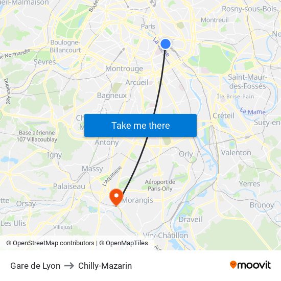 Gare de Lyon to Chilly-Mazarin map