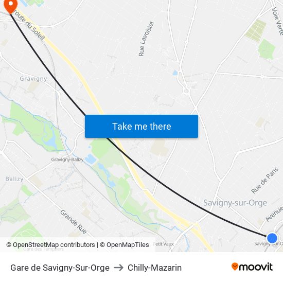 Gare de Savigny-Sur-Orge to Chilly-Mazarin map