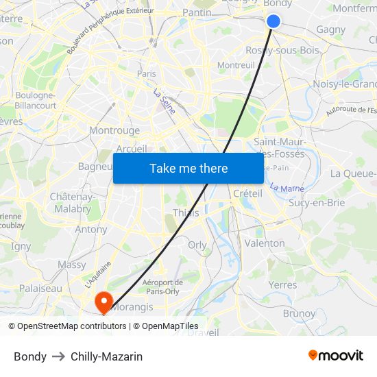 Bondy to Chilly-Mazarin map