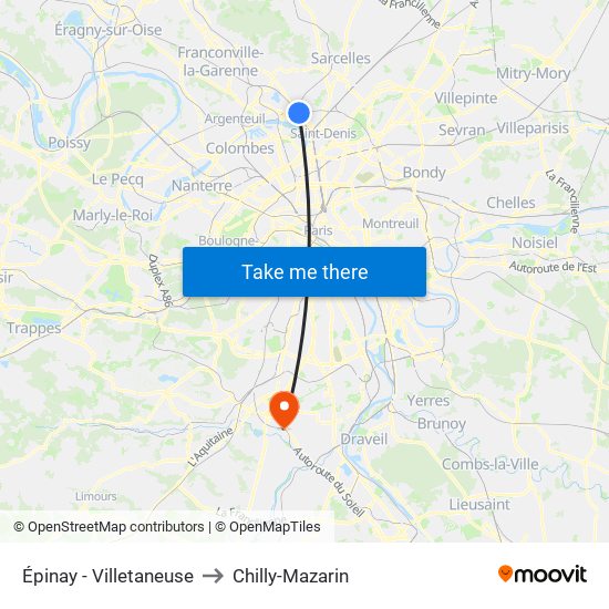 Épinay - Villetaneuse to Chilly-Mazarin map