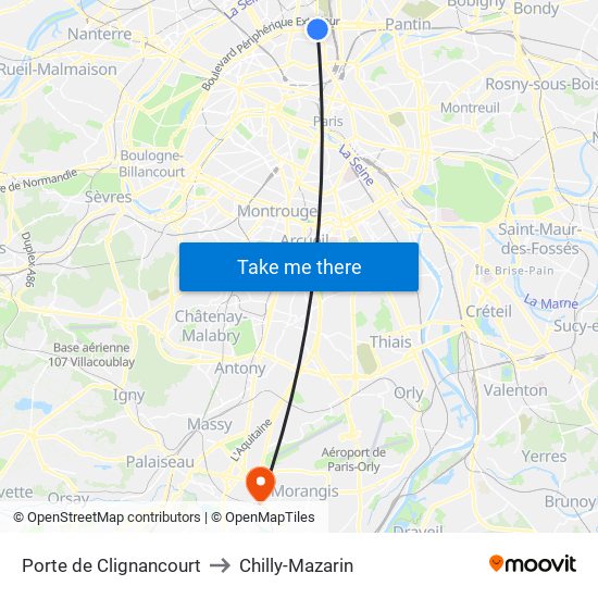 Porte de Clignancourt to Chilly-Mazarin map