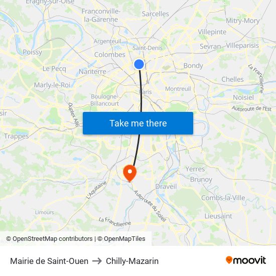 Mairie de Saint-Ouen to Chilly-Mazarin map