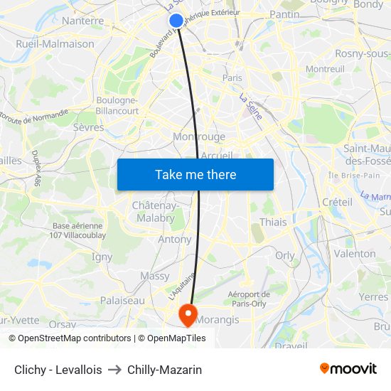 Clichy - Levallois to Chilly-Mazarin map