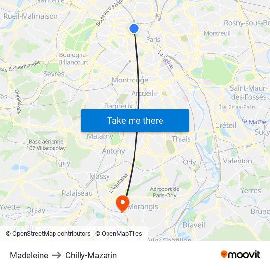 Madeleine to Chilly-Mazarin map