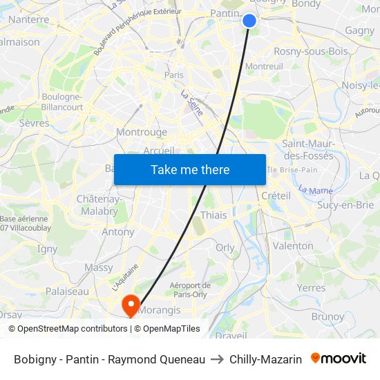 Bobigny - Pantin - Raymond Queneau to Chilly-Mazarin map