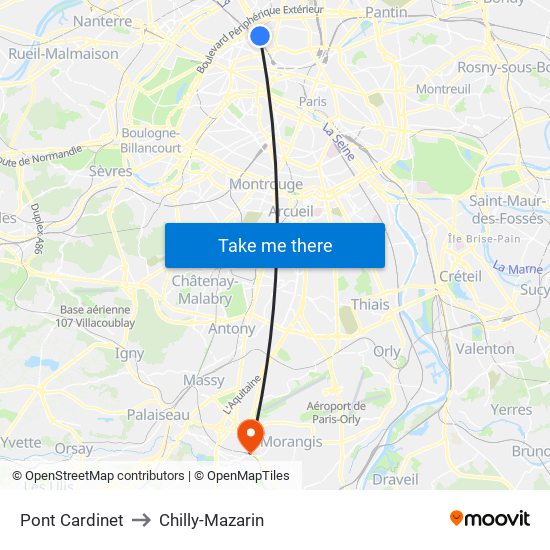 Pont Cardinet to Chilly-Mazarin map