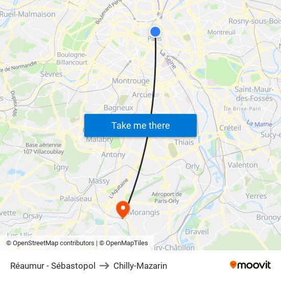 Réaumur - Sébastopol to Chilly-Mazarin map