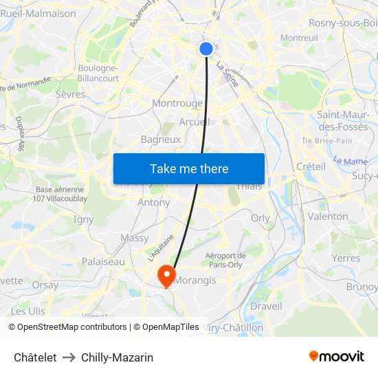 Châtelet to Chilly-Mazarin map