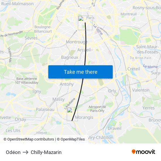 Odéon to Chilly-Mazarin map