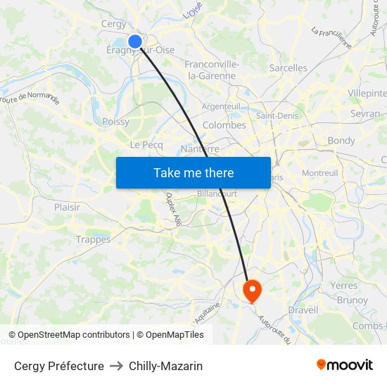 Cergy Préfecture to Chilly-Mazarin map
