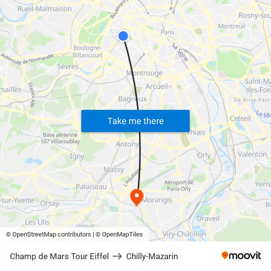 Champ de Mars Tour Eiffel to Chilly-Mazarin map