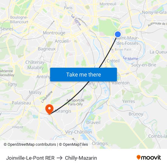 Joinville-Le-Pont RER to Chilly-Mazarin map