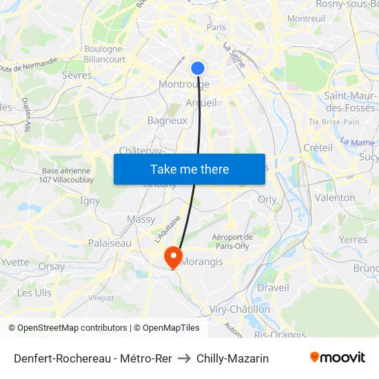 Denfert-Rochereau - Métro-Rer to Chilly-Mazarin map