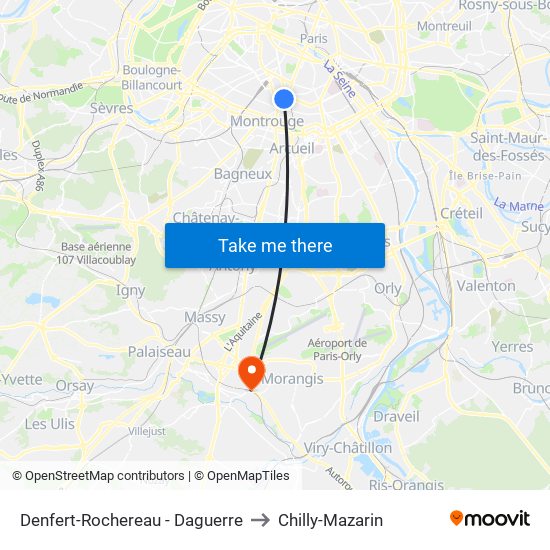 Denfert-Rochereau - Daguerre to Chilly-Mazarin map
