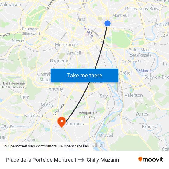 Place de la Porte de Montreuil to Chilly-Mazarin map