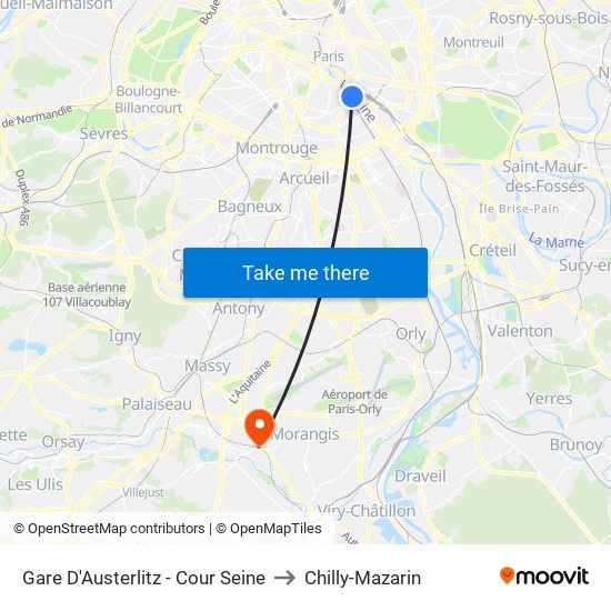 Gare D'Austerlitz - Cour Seine to Chilly-Mazarin map