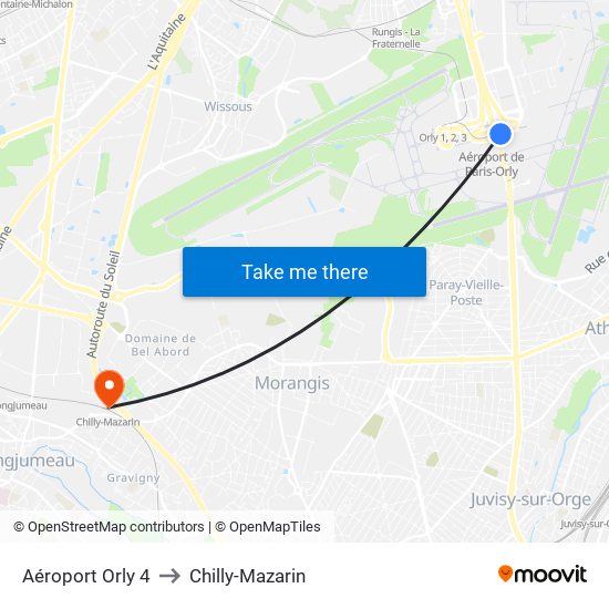 Aéroport Orly 4 to Chilly-Mazarin map