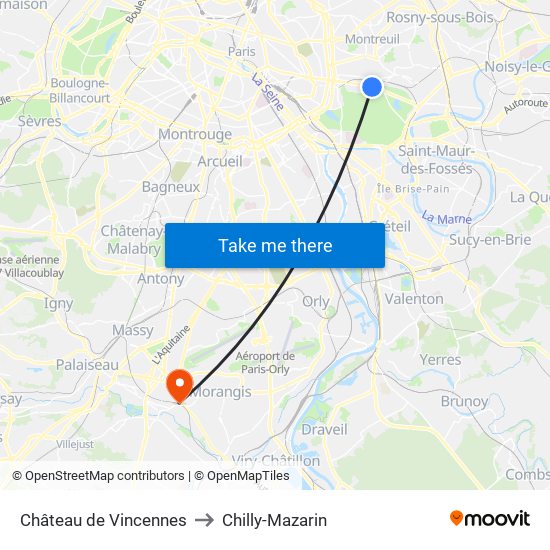 Château de Vincennes to Chilly-Mazarin map