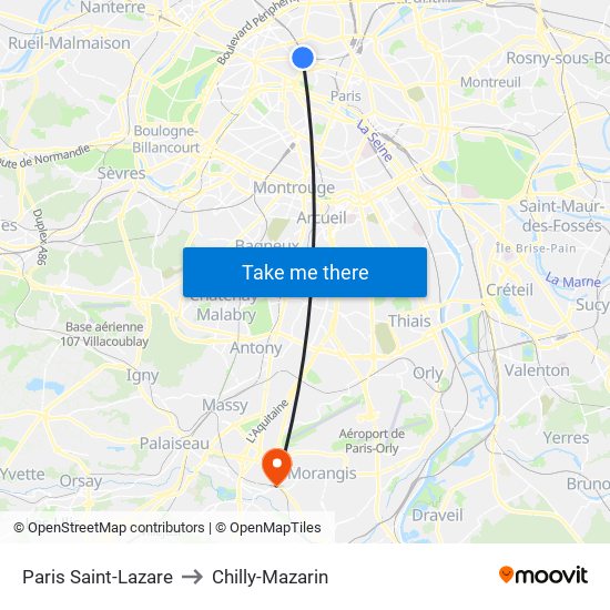 Paris Saint-Lazare to Chilly-Mazarin map
