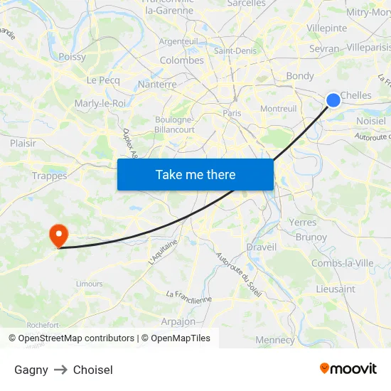 Gagny to Choisel map