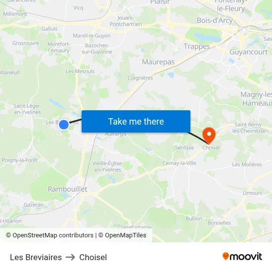 Les Breviaires to Choisel map