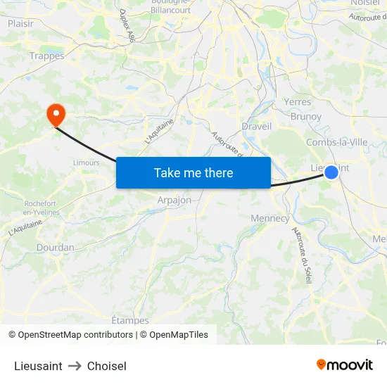 Lieusaint to Choisel map