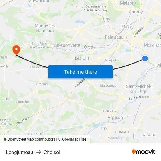 Longjumeau to Choisel map