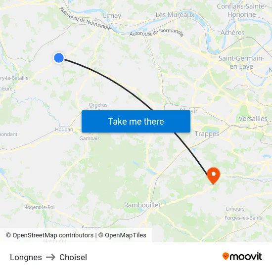 Longnes to Choisel map
