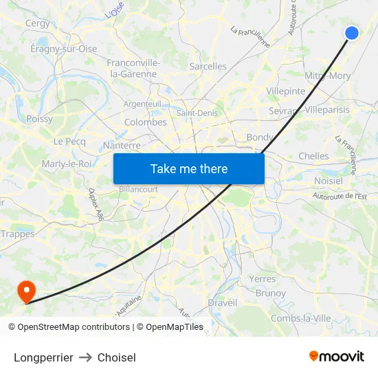 Longperrier to Choisel map